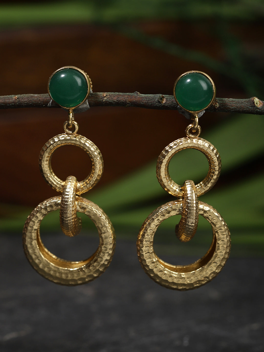 Gold Plated Jade Double Loop Danglers