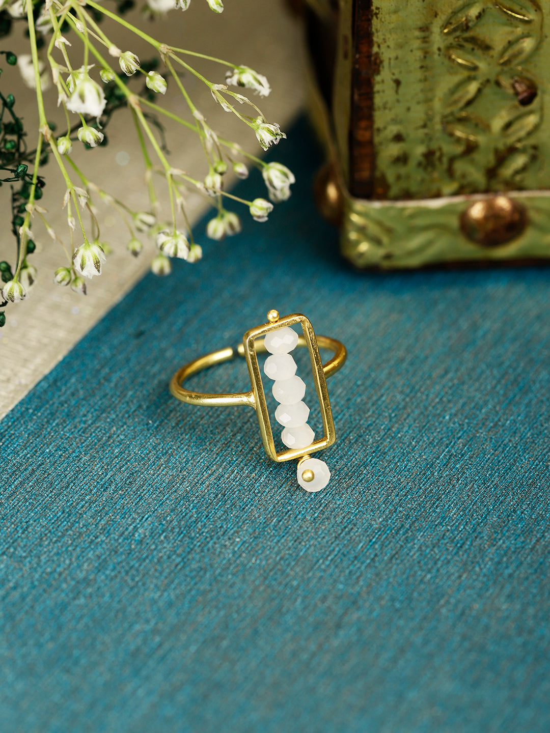 Moonstone Rectangular Drop Ring