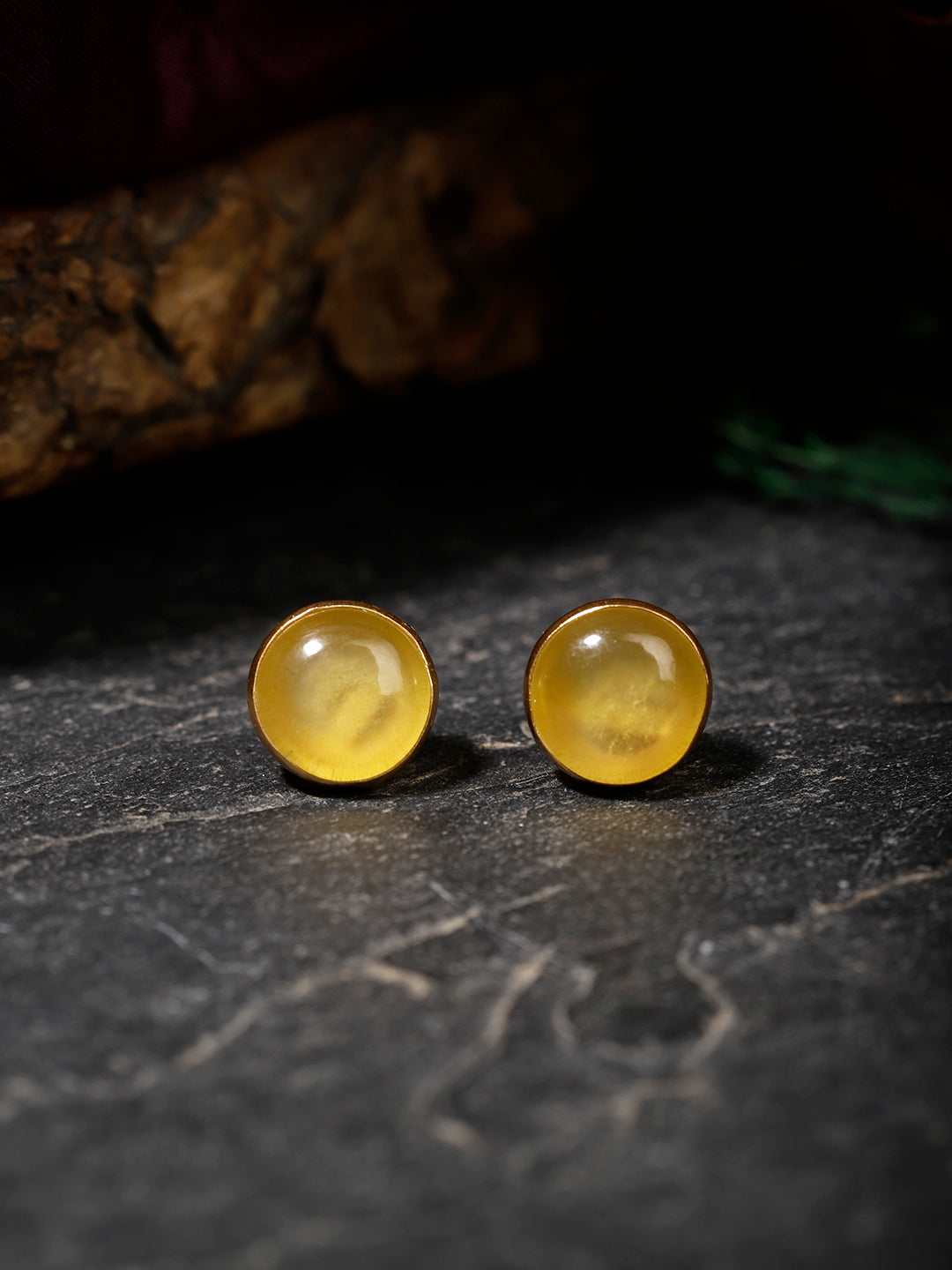 Gold Plated Yellow Onyx Disc Studs