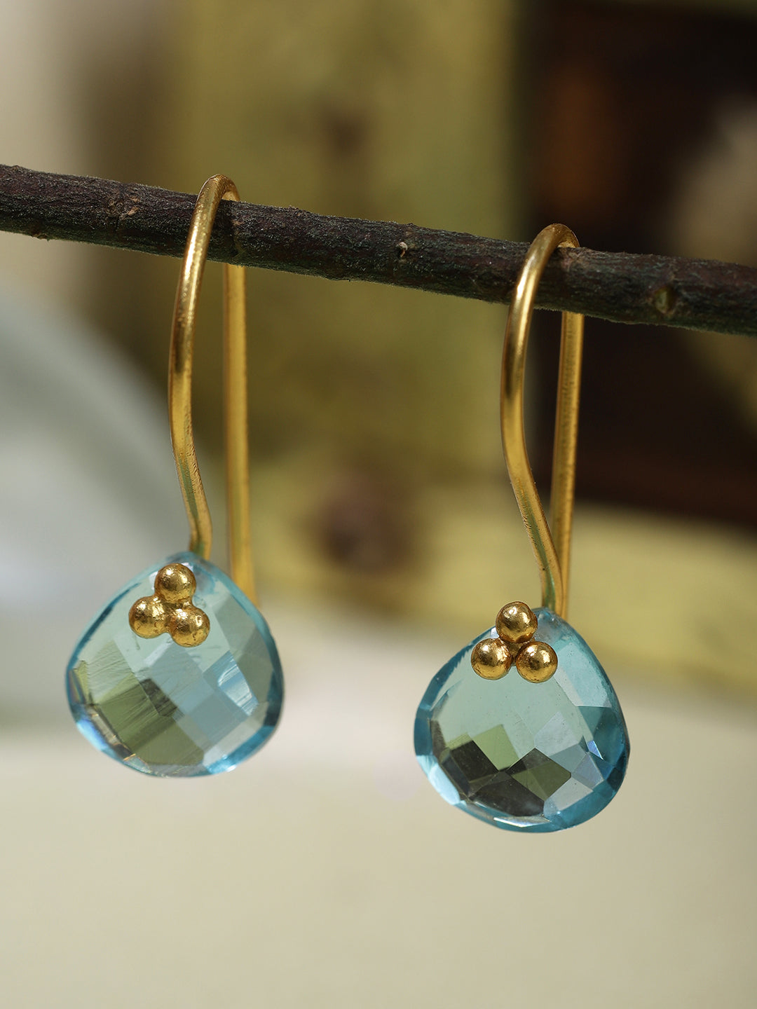 Gold Plated Blue Topaz Drop Loops