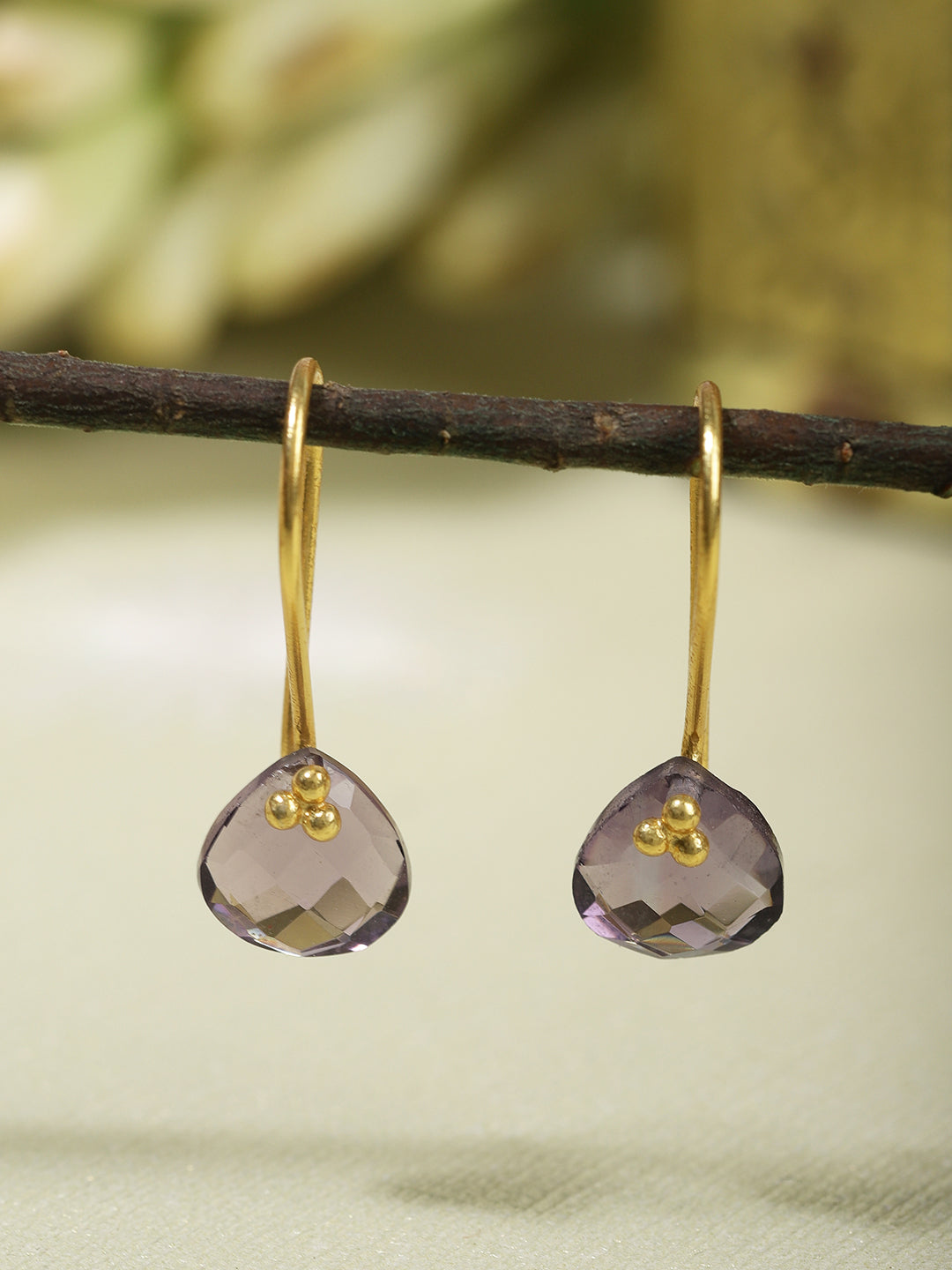 Gold Plated Amethyst Drop Loops