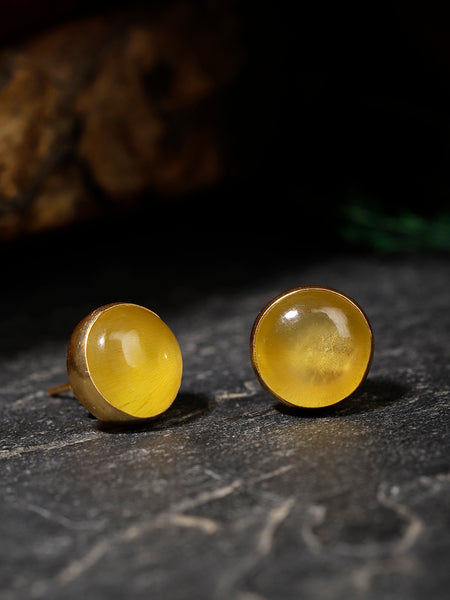 Gold Plated Yellow Onyx Disc Studs
