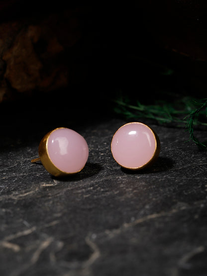 Gold Plated Rose Quartz Disc Studs