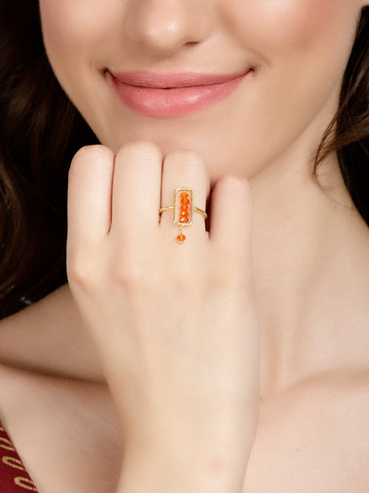 Citrine Rectangular Drop Ring