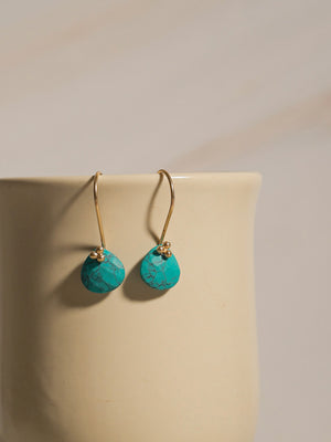 Gold Plated Turquoise Drop Loops, Earrings - Shopberserk