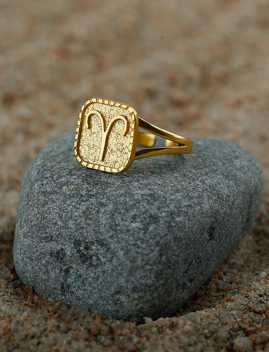 Gold Plated Aries Signet Ring