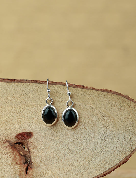 92.5 Silver Black Onyx Drop Loops