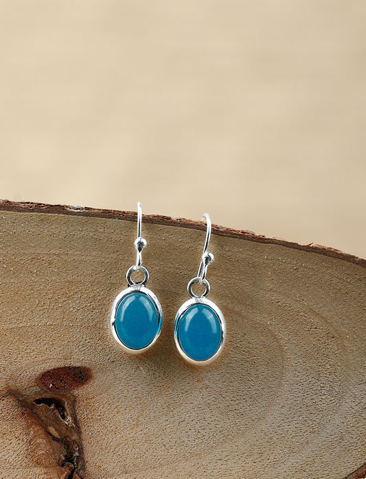 92.5 Silver Blue Chalcedony Drop Loops