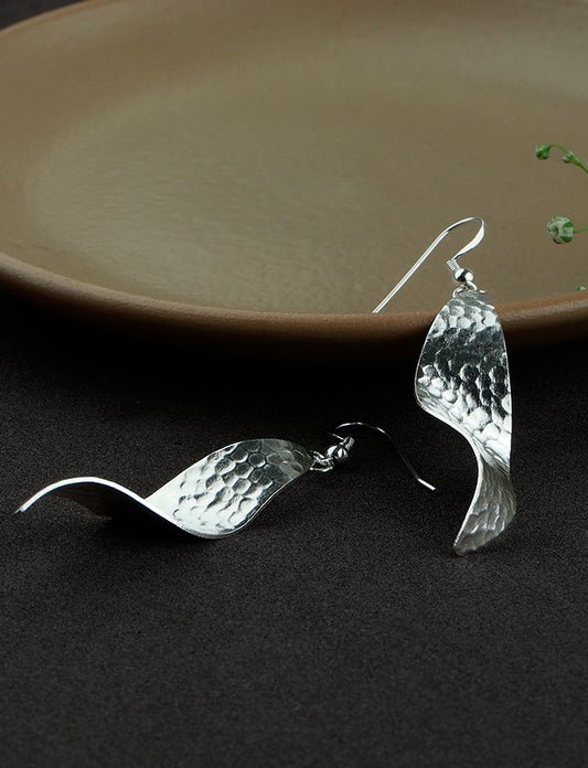 92.5 Silver Hammered Leaf Loops