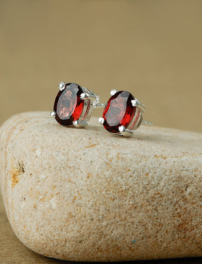 92.5 Silver Garnet Cut-Stone Studs