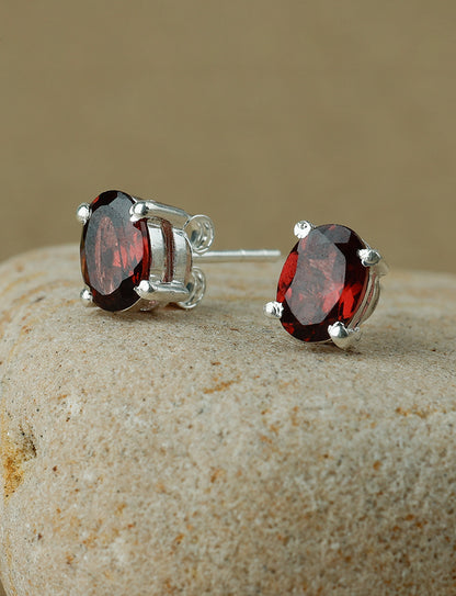 92.5 Silver Garnet Cut-Stone Studs