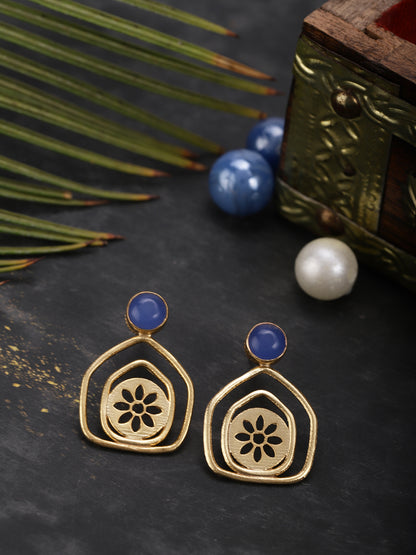 Gold Plated Lapis Pentagon Studs