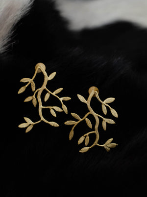 Gold Plated Carved Shoot Earrings, Earrings - Shopberserk