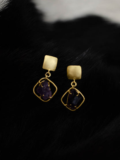 Gold Plated Amethyst Drop Earrings, Earrings - Shopberserk