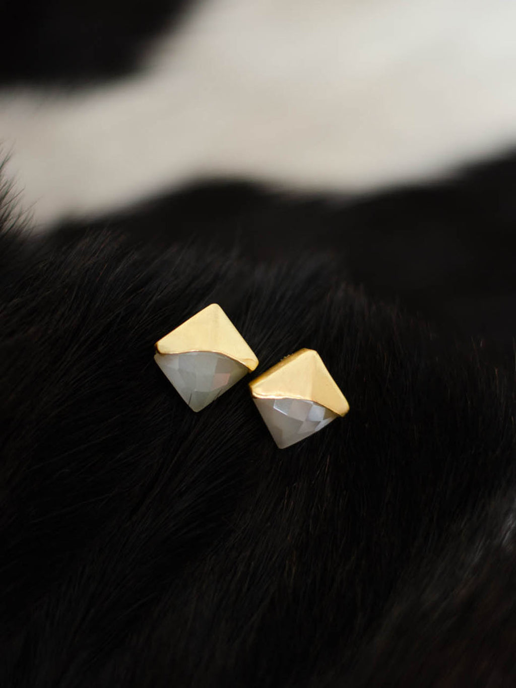 Gold Plated Moonstone Studs, Earrings - Shopberserk