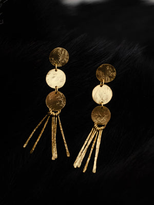 Gold Plated Disc Tassel Earrings, Earrings - Shopberserk