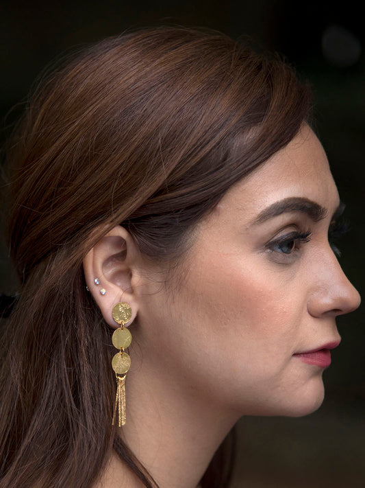 Gold Plated Disc Tassel Earrings, Earrings - Shopberserk