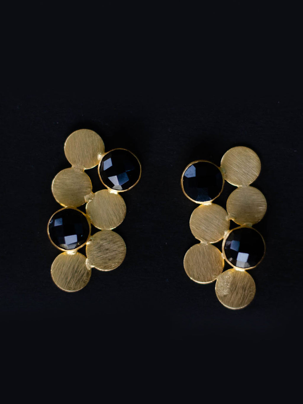 Gold Plated Onyx Ladder Earrings, Earrings - Shopberserk