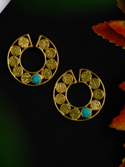 Gold Plated Turquoise Disc Earrings, Earrings - Shopberserk
