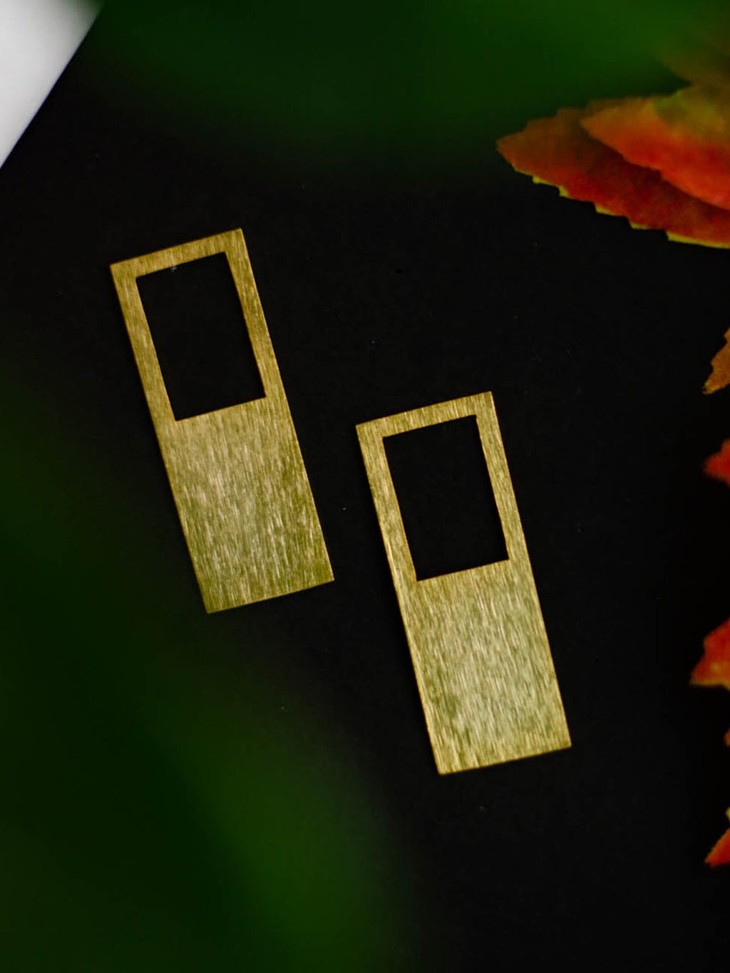 Gold Plated Rectangular Frame Earrings, Earrings - Shopberserk
