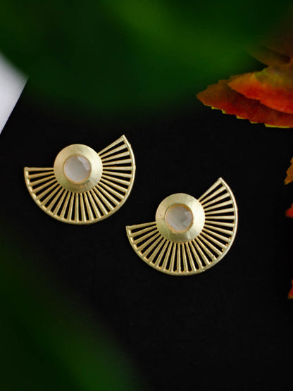 Gold Plated Moonstone Fan Earrings, Earrings - Shopberserk