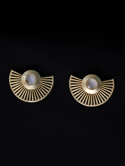 Gold Plated Moonstone Fan Earrings, Earrings - Shopberserk