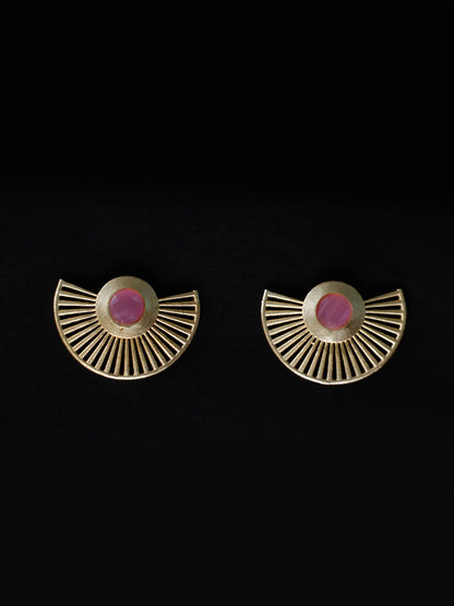 Gold Plated Rose Quartz Fan Earrings, Earrings - Shopberserk