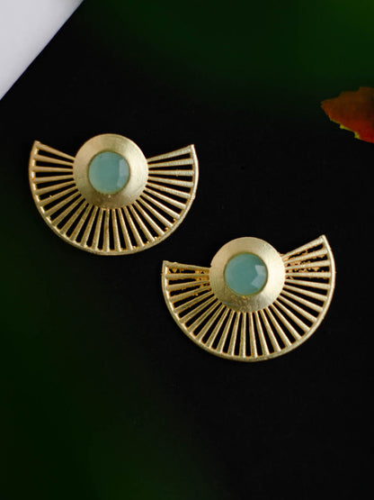 Gold Plated Aqua Chalcedony Fan Earrings, Earrings - Shopberserk