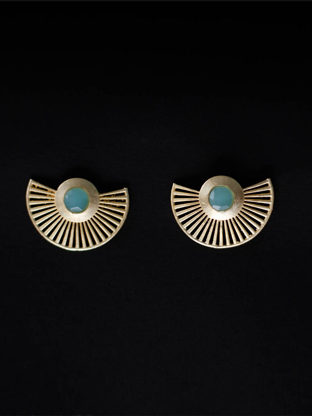Gold Plated Aqua Chalcedony Fan Earrings, Earrings - Shopberserk