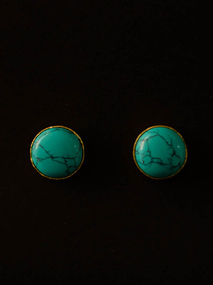 Gold Plated Turquoise Disc Studs, Earrings - Shopberserk