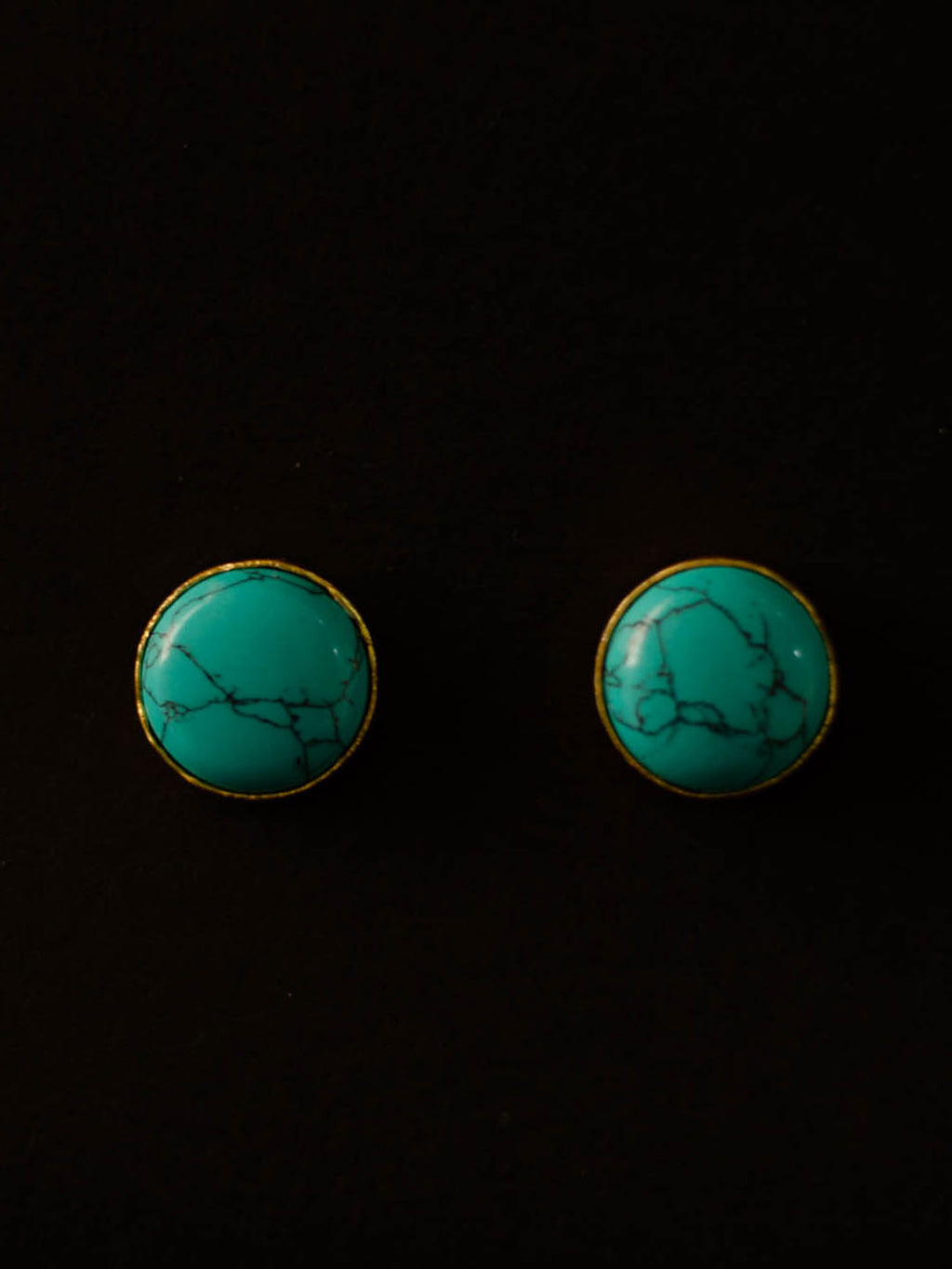 Gold Plated Turquoise Disc Studs, Earrings - Shopberserk