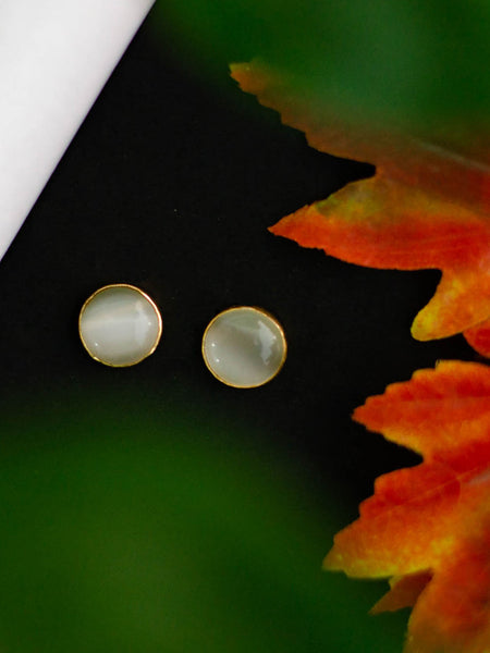 Gold Plated Moonstone Disc Studs