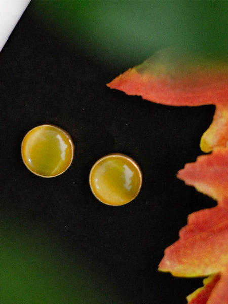 Gold Plated Yellow Onyx Disc Studs