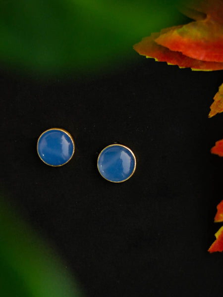 Gold Plated Blue Chalcedony Disc Studs