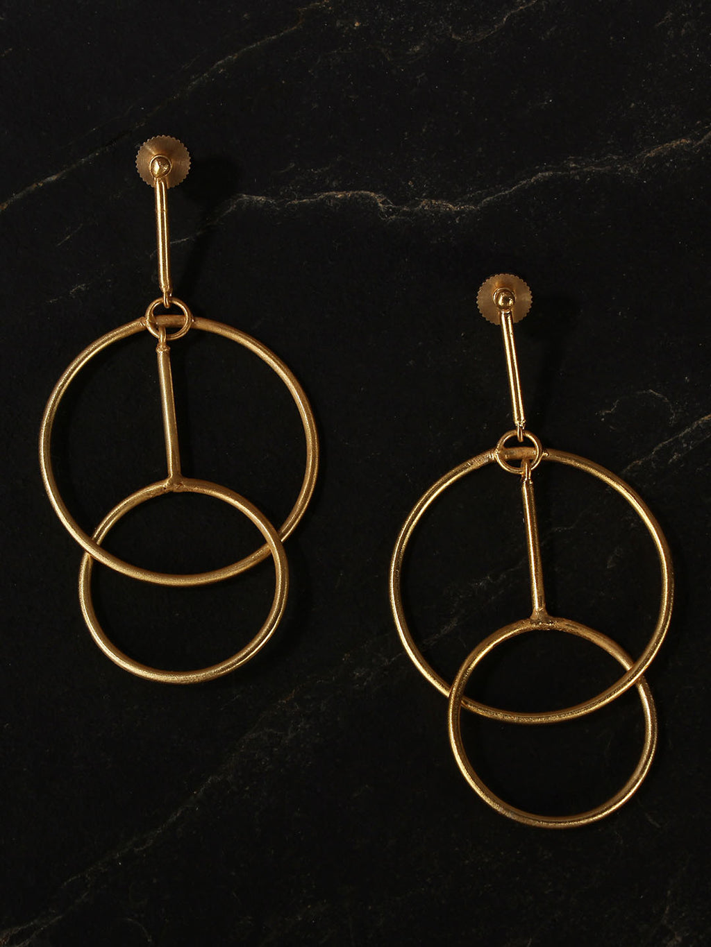 Gold Plated Concentric Circle Danglers, Earrings - Shopberserk