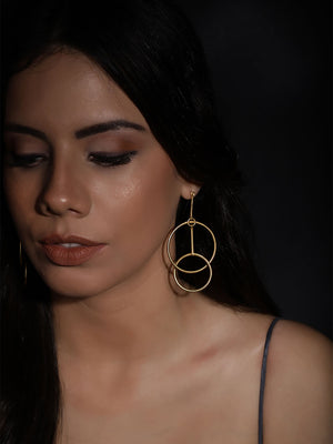 Gold Plated Concentric Circle Danglers, Earrings - Shopberserk