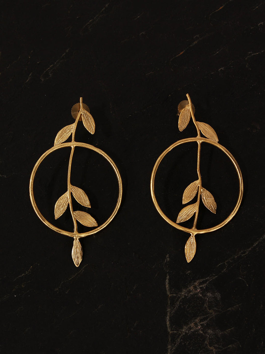 Gold Plated Carved Shoot Danglers, Earrings - Shopberserk