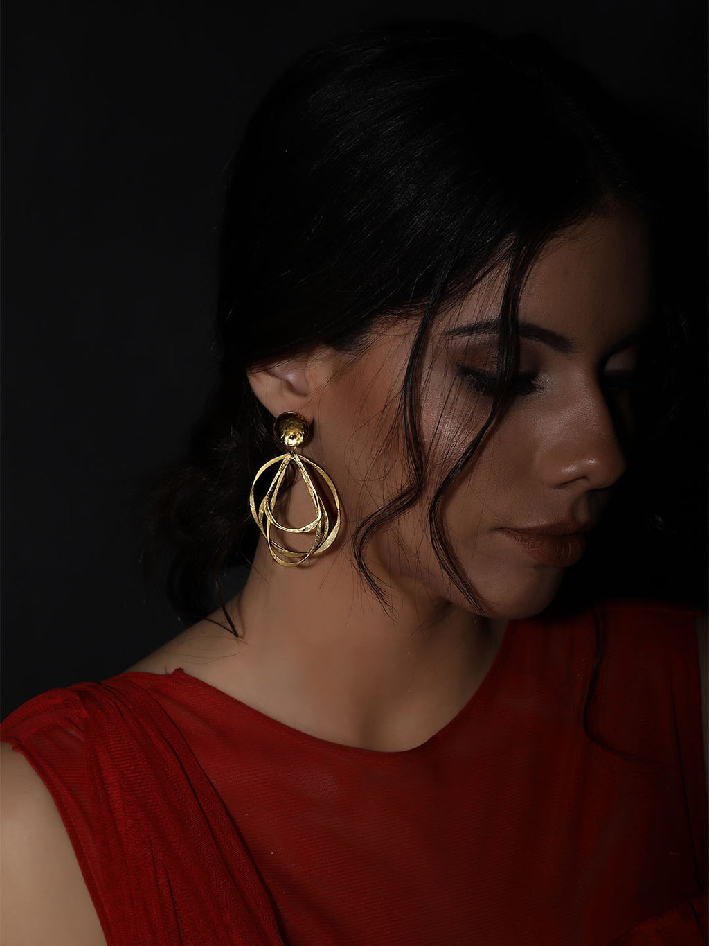 Gold Plated Asymmetric Circular Danglers, Earrings - Shopberserk