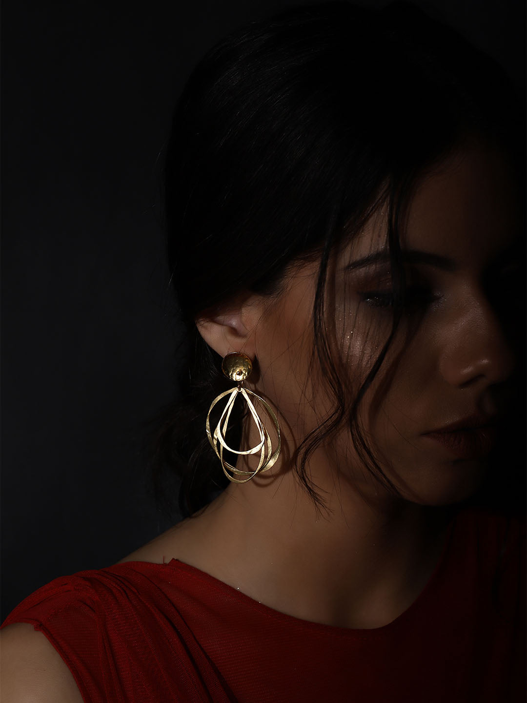 Gold Plated Asymmetric Circular Danglers, Earrings - Shopberserk