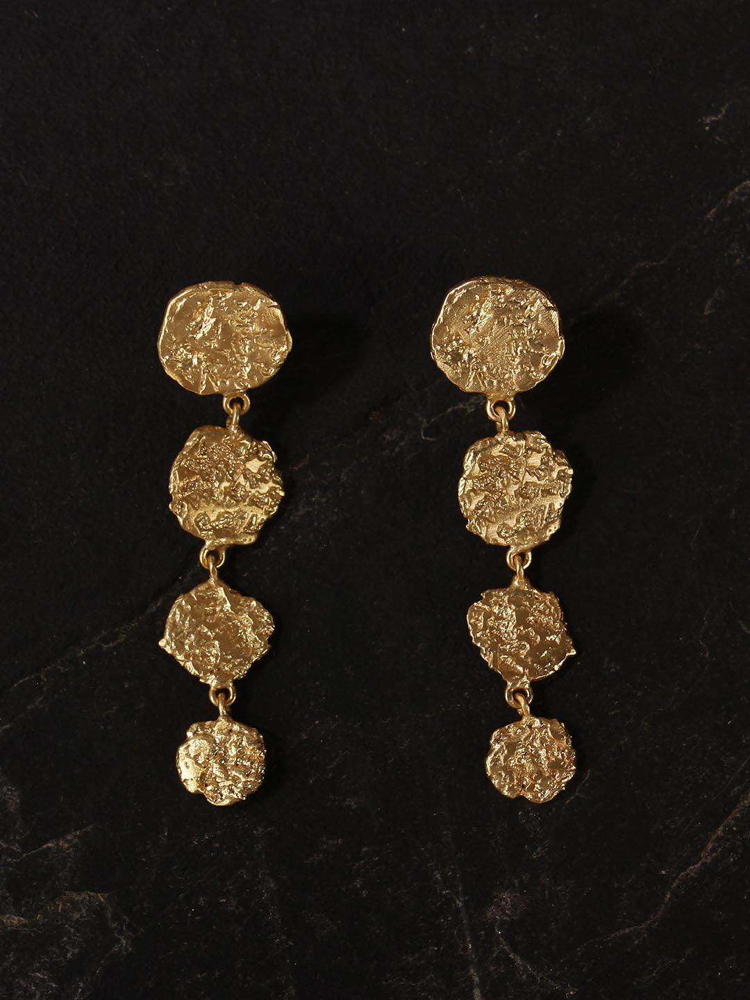 Gold Plated Disc Drop Danglers, Earrings - Shopberserk