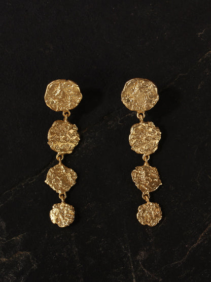 Gold Plated Disc Drop Danglers, Earrings - Shopberserk