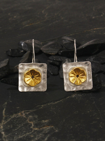Gold-Silver Plated Geometric Floral Loops, Earrings - Shopberserk