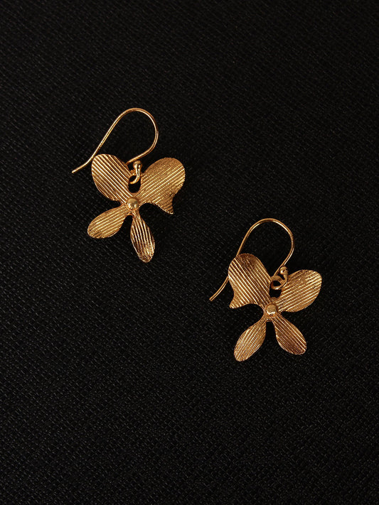 Gold Plated Asymmetric Floral Loops, Earrings - Shopberserk