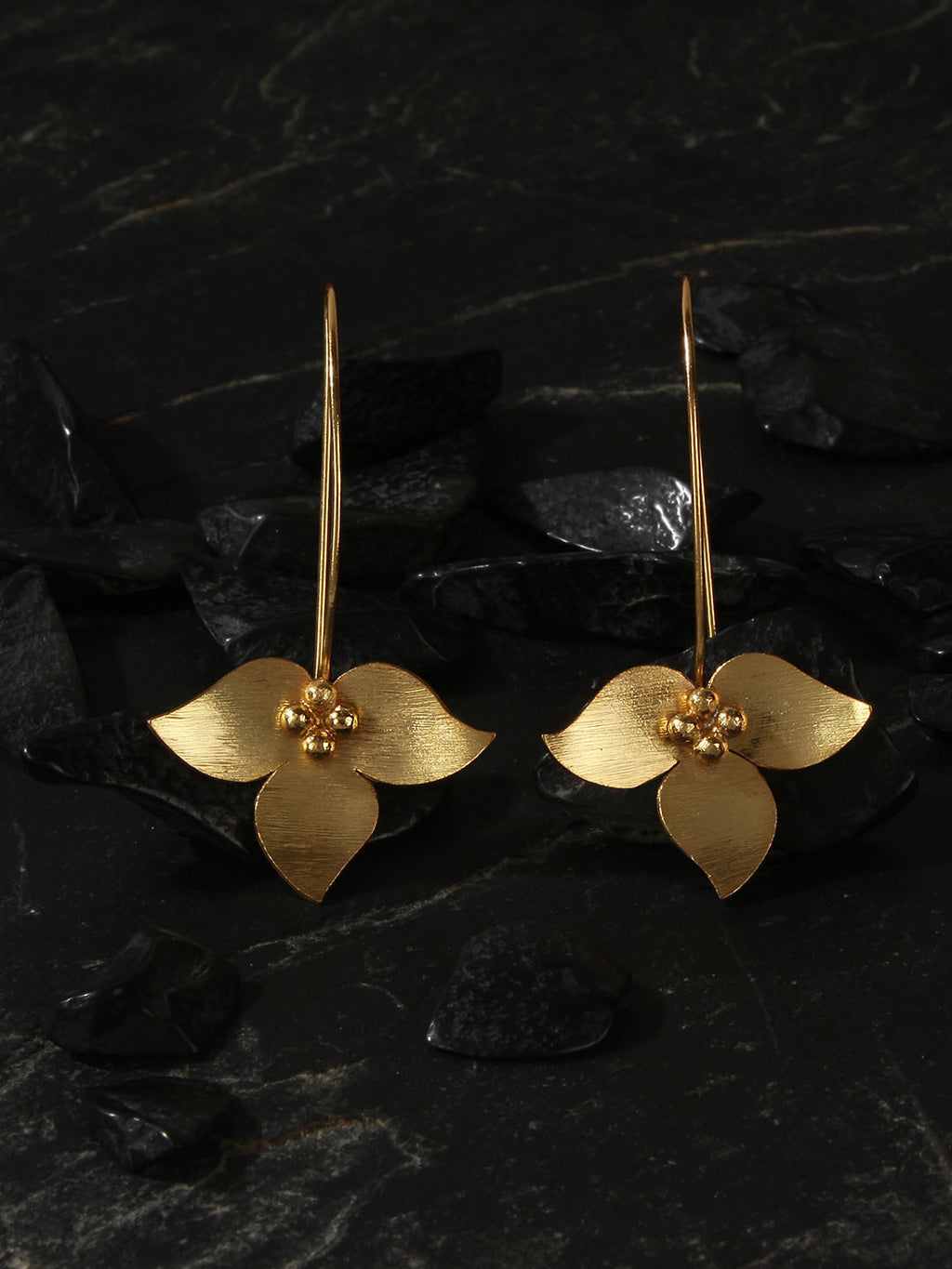 Gold Plated Inverted Floral Long Loops, Earrings - Shopberserk