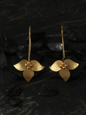 Gold Plated Inverted Floral Long Loops, Earrings - Shopberserk