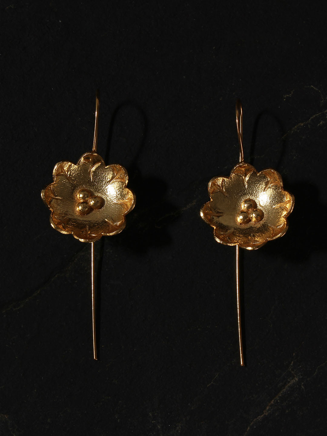 Gold Plated Magnolia Long Loops, Earrings - Shopberserk