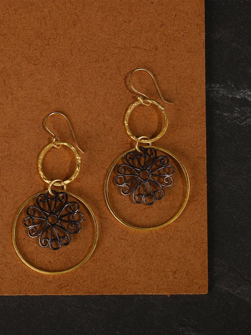 Gold Plated Carved Danglers, Earrings - Shopberserk