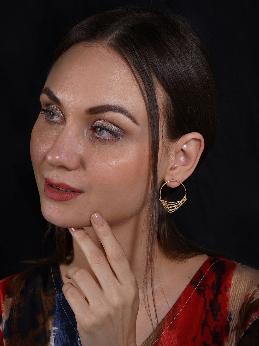 Gold Plated Abstract Ring Studs, Earrings - Shopberserk