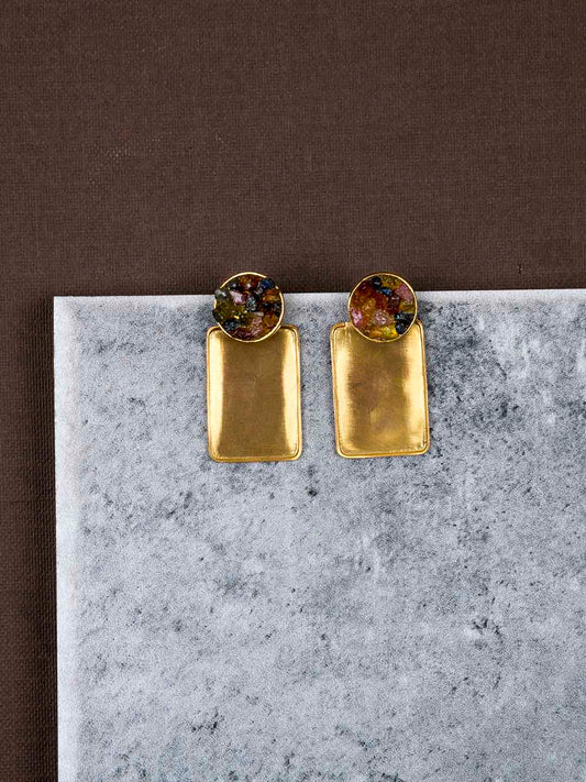 Gold Plated Tourmaline Rectangular Studs, Earrings - Shopberserk