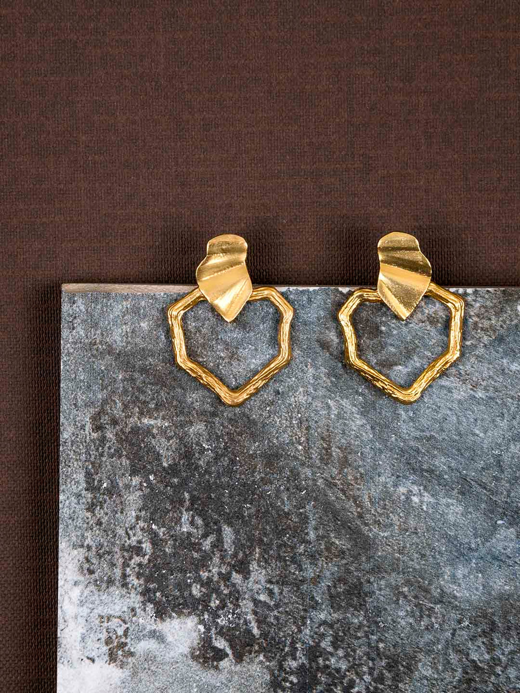 Gold Plated Asymmetric Cut Out Studs, Earrings - Shopberserk